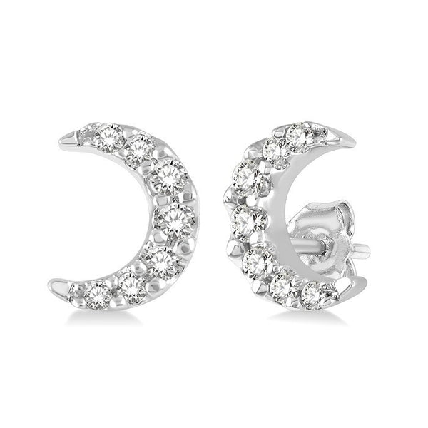 1/10 Ctw Crescent Moon Round Cut Diamond Petite Fashion Earrings in 10K White Gold