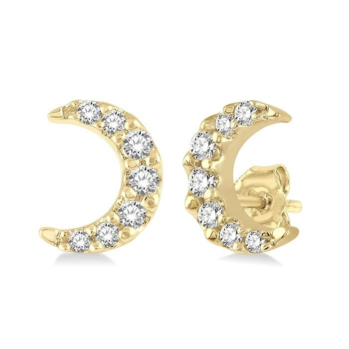1/10 Ctw Crescent Moon Round Cut Diamond Petite Fashion Earrings in 10K Yellow Gold