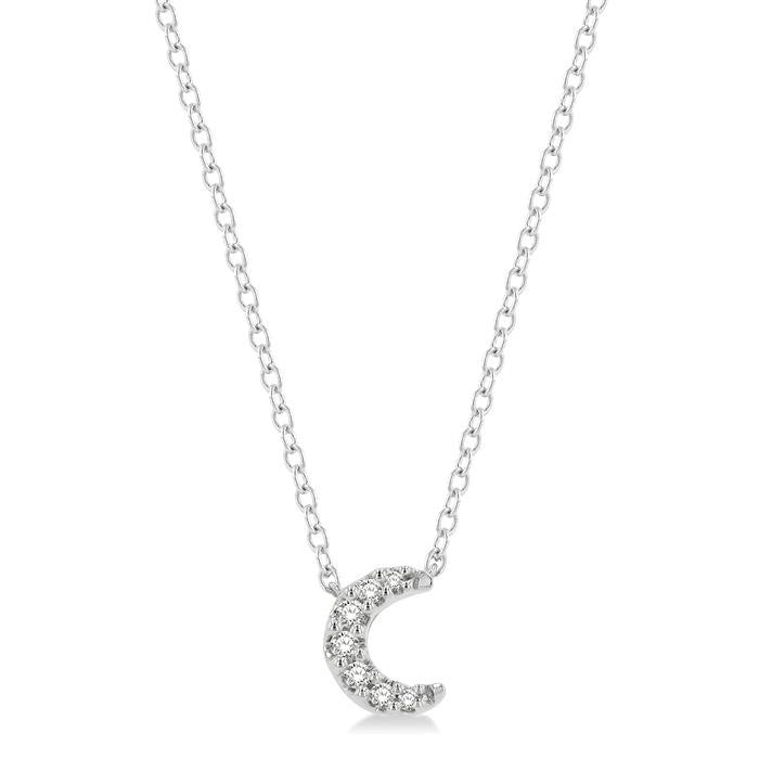 1/20 Ctw Crescent Round Cut Diamond Petite Fashion Pendant With Chain in 10K White Gold