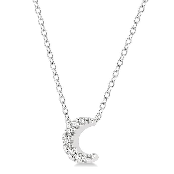 1/20 Ctw Crescent Round Cut Diamond Petite Fashion Pendant With Chain in 10K White Gold