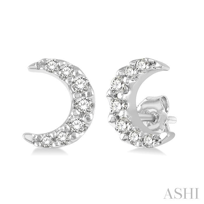 1/10 Ctw Crescent Moon Round Cut Diamond Petite Fashion Earrings in 10K White Gold