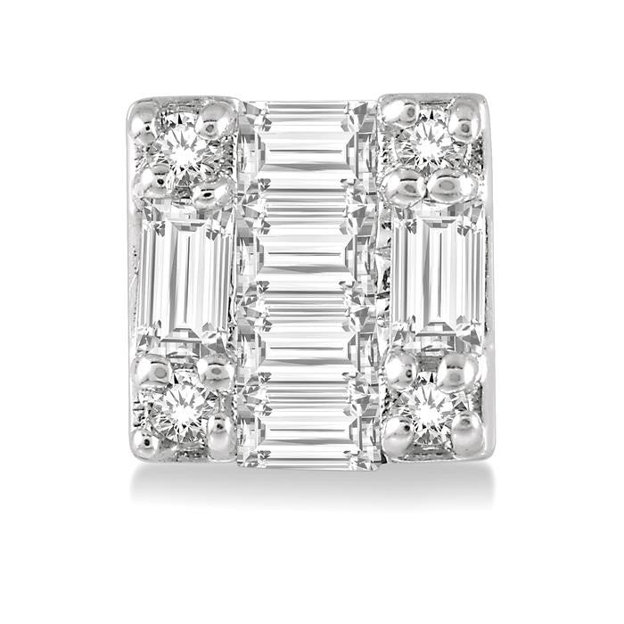 1/6 Ctw Square Shape Baguette and Round Cut Diamond Petite Fashion Earrings in 14K White Gold.