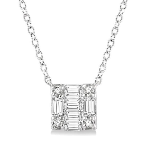 1/8 Ctw Square Shape Baguette and Round Cut Diamond Petite Fashion Pendant With Chain in 14K White Gold