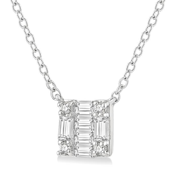 1/8 Ctw Square Shape Baguette and Round Cut Diamond Petite Fashion Pendant With Chain in 14K White Gold