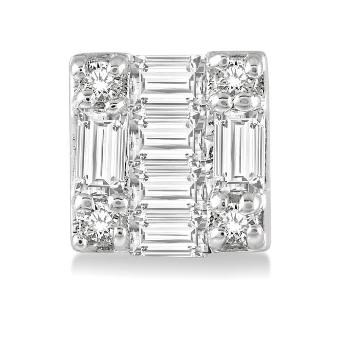1/6 Ctw Square Shape Baguette and Round Cut Diamond Petite Fashion Earrings in 10K White Gold.