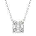 1/8 Ctw Square Shape Baguette and Round Cut Diamond Petite Fashion Pendant With Chain in 10K White Gold