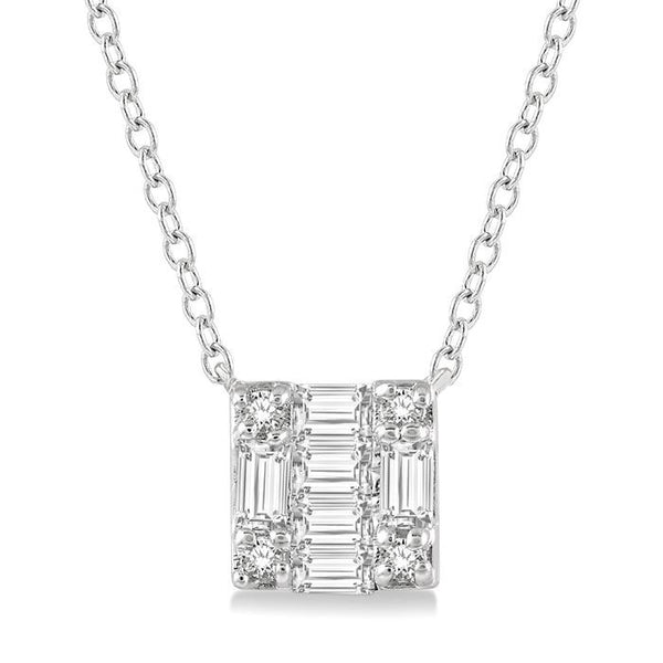 1/8 Ctw Square Shape Baguette and Round Cut Diamond Petite Fashion Pendant With Chain in 10K White Gold