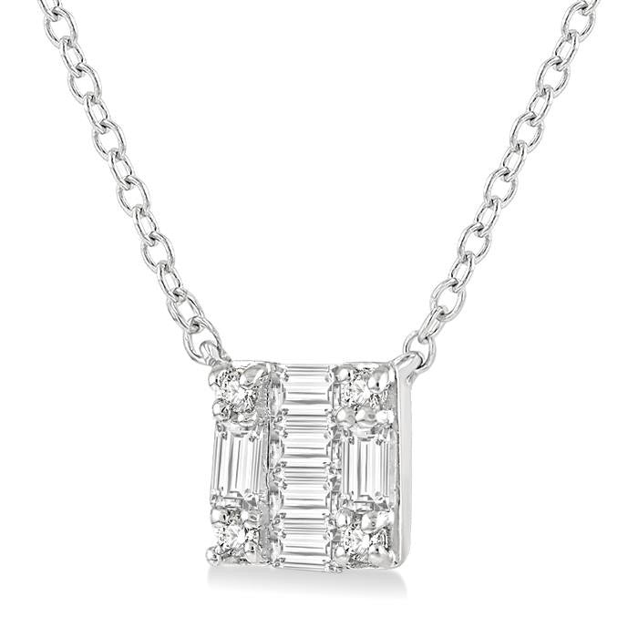 1/8 Ctw Square Shape Baguette and Round Cut Diamond Petite Fashion Pendant With Chain in 10K White Gold
