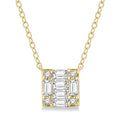 1/8 Ctw Square Shape Baguette and Round Cut Diamond Petite Fashion Pendant With Chain in 10K Yellow Gold