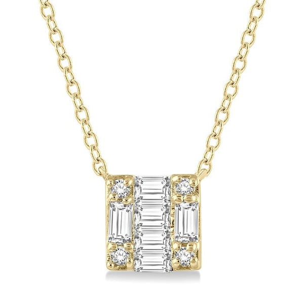 1/8 Ctw Square Shape Baguette and Round Cut Diamond Petite Fashion Pendant With Chain in 10K Yellow Gold
