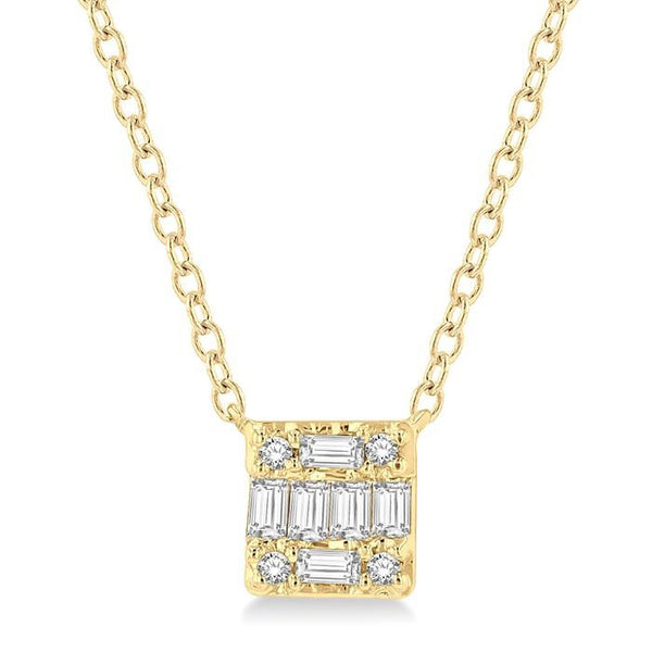 1/8 Ctw Square Shape Baguette and Round Cut Diamond Petite Fashion Pendant With Chain in 10K Yellow Gold