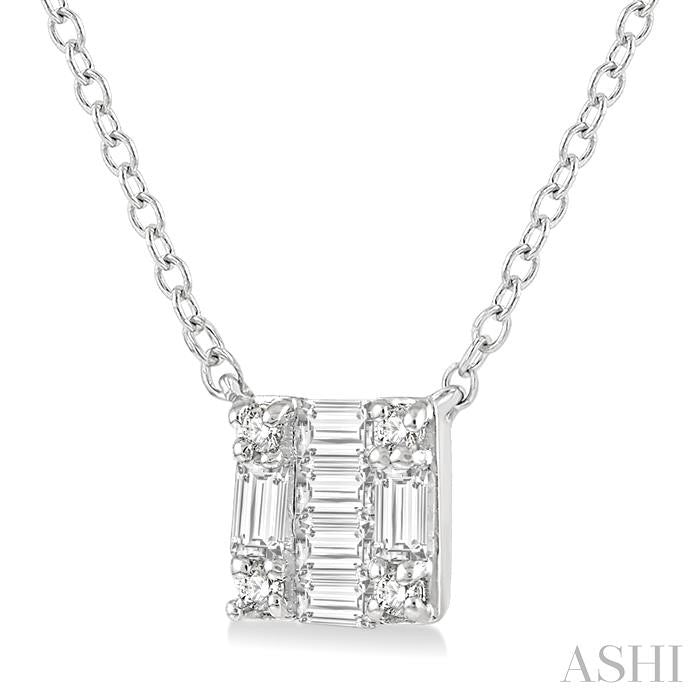 1/8 Ctw Square Shape Baguette and Round Cut Diamond Petite Fashion Pendant With Chain in 14K White Gold