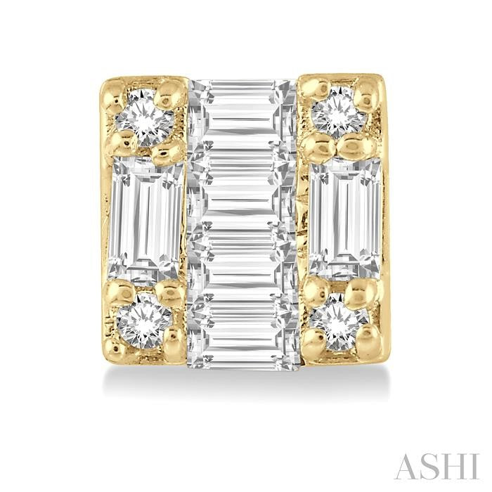 1/6 Ctw Square Shape Baguette and Round Cut Diamond Petite Fashion Earrings in 10K Yellow Gold.