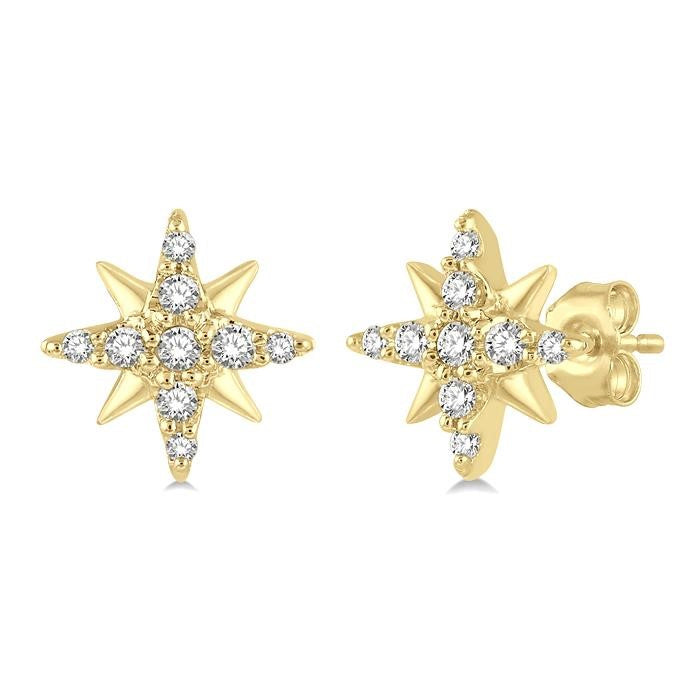 1/10 Ctw Star Round Cut Diamond Petite Earrings in 10K Yellow Gold