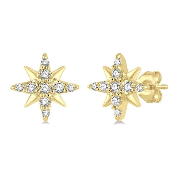 1/10 Ctw Star Round Cut Diamond Petite Earrings in 10K Yellow Gold