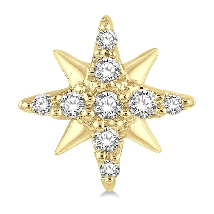 1/10 Ctw Star Round Cut Diamond Petite Earrings in 10K Yellow Gold