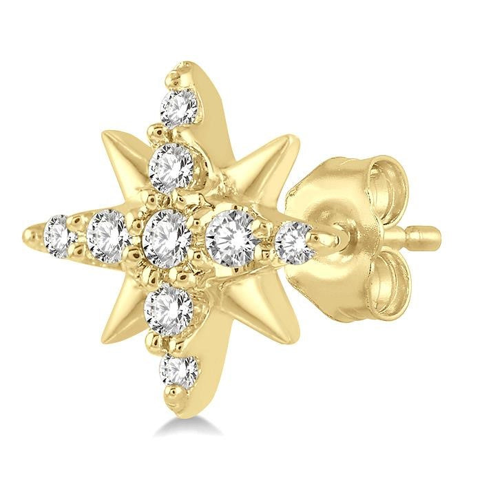 1/10 Ctw Star Round Cut Diamond Petite Earrings in 10K Yellow Gold