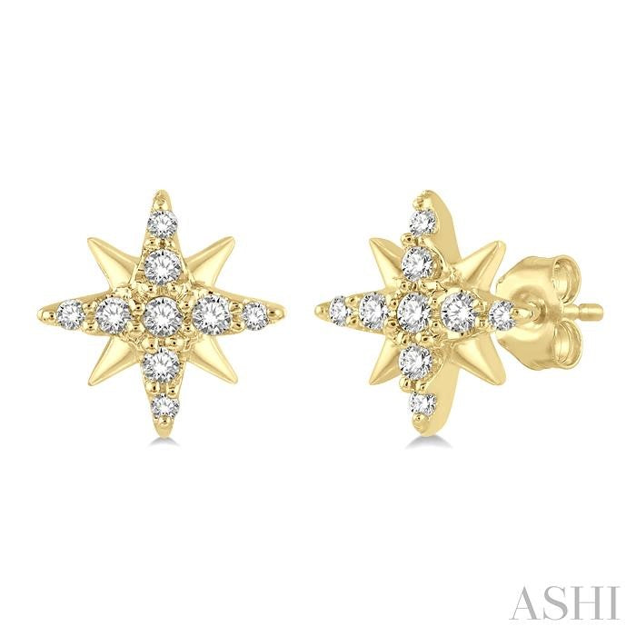 1/10 Ctw Star Round Cut Diamond Petite Earrings in 10K Yellow Gold