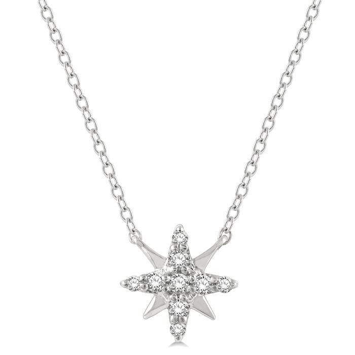 1/10 Ctw Star Round Cut Diamond Petite Fashion Pendant With Chain in 10K White Gold
