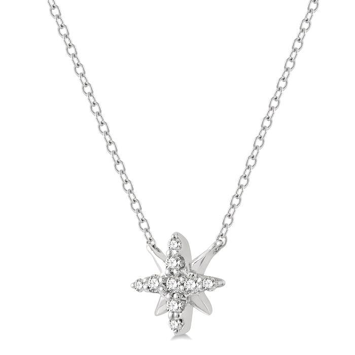 1/10 Ctw Star Round Cut Diamond Petite Fashion Pendant With Chain in 10K White Gold