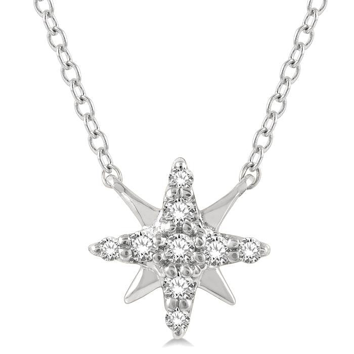1/10 Ctw Star Round Cut Diamond Petite Fashion Pendant With Chain in 10K White Gold