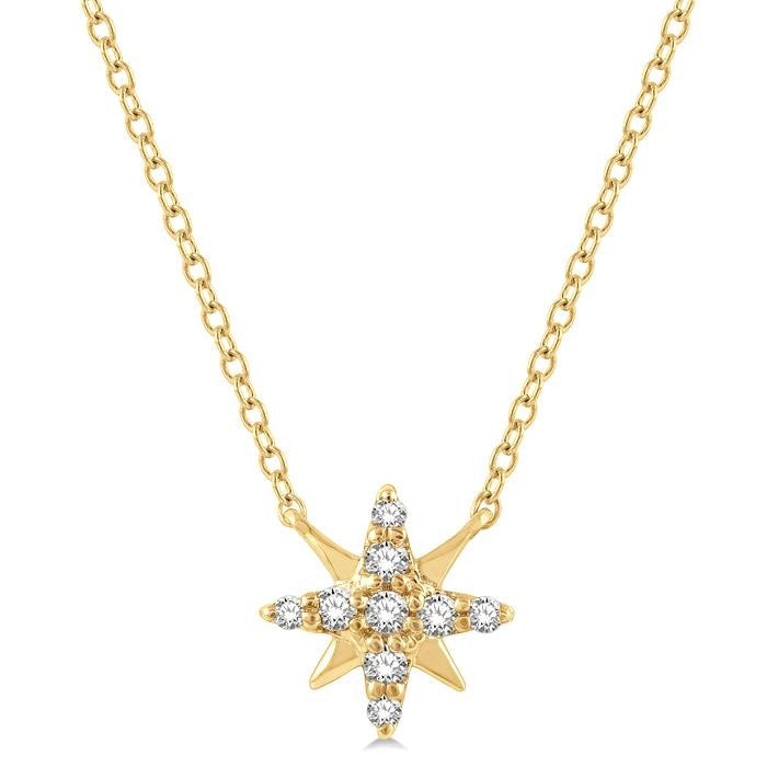 1/10 Ctw Star Round Cut Diamond Petite Fashion Pendant With Chain in 10K Yellow Gold