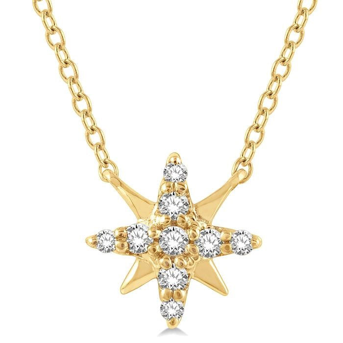 1/10 Ctw Star Round Cut Diamond Petite Fashion Pendant With Chain in 10K Yellow Gold