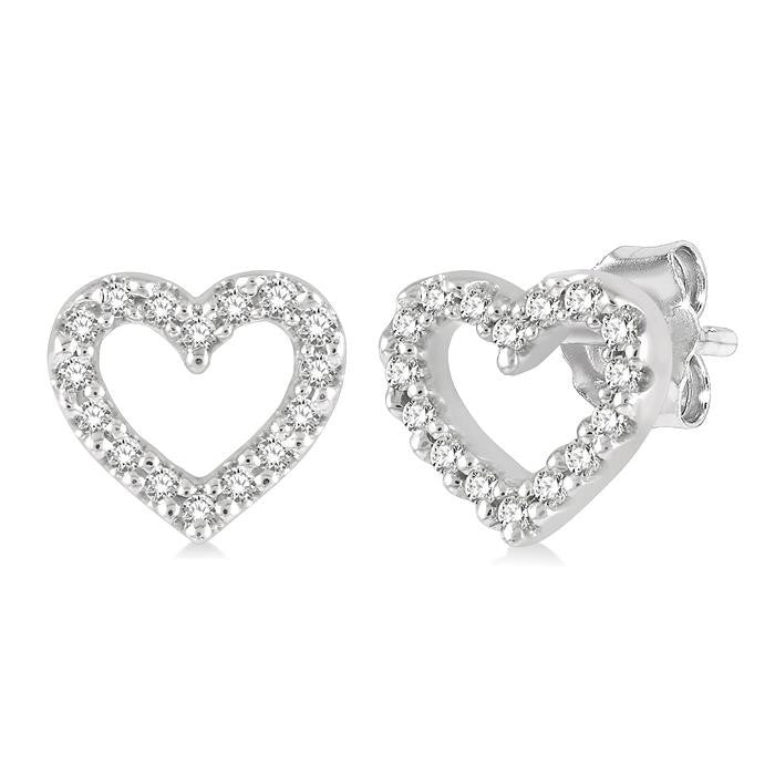 1/10 Ctw Heart Cutout Round Cut Diamond Petite Fashion Earrings in 10K White Gold