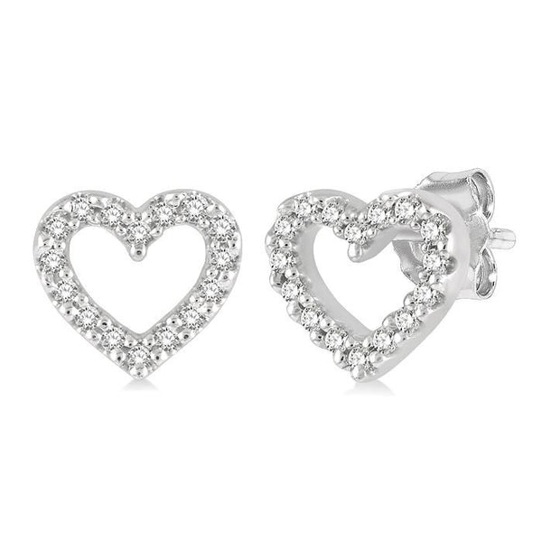 1/10 Ctw Heart Cutout Round Cut Diamond Petite Fashion Earrings in 10K White Gold