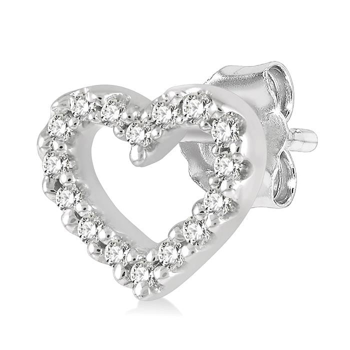 1/10 Ctw Heart Cutout Round Cut Diamond Petite Fashion Earrings in 10K White Gold