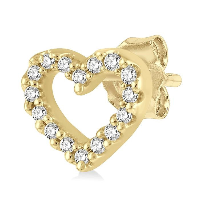 1/10 Ctw Heart Cutout Round Cut Diamond Petite Fashion Earrings in 10K Yellow Gold