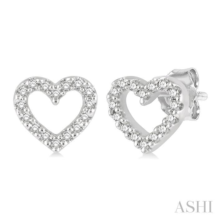 1/10 Ctw Heart Cutout Round Cut Diamond Petite Fashion Earrings in 10K White Gold