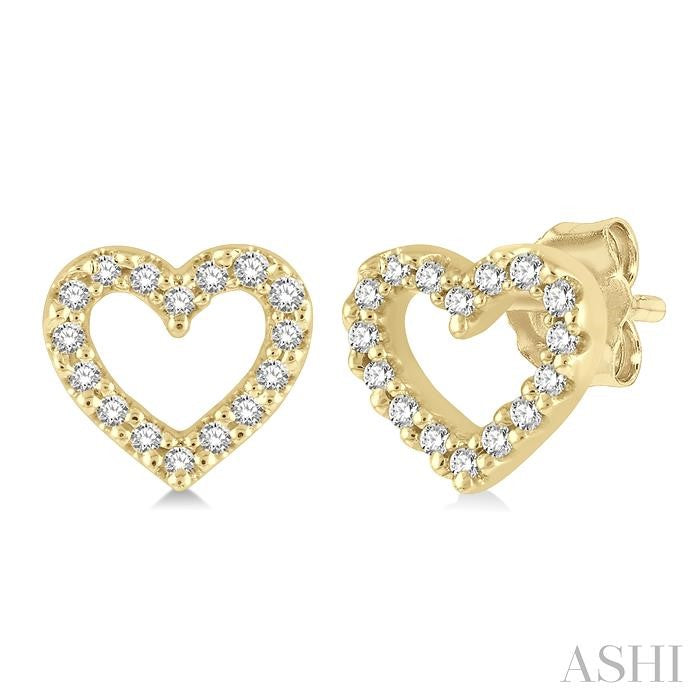 1/10 Ctw Heart Cutout Round Cut Diamond Petite Fashion Earrings in 10K Yellow Gold