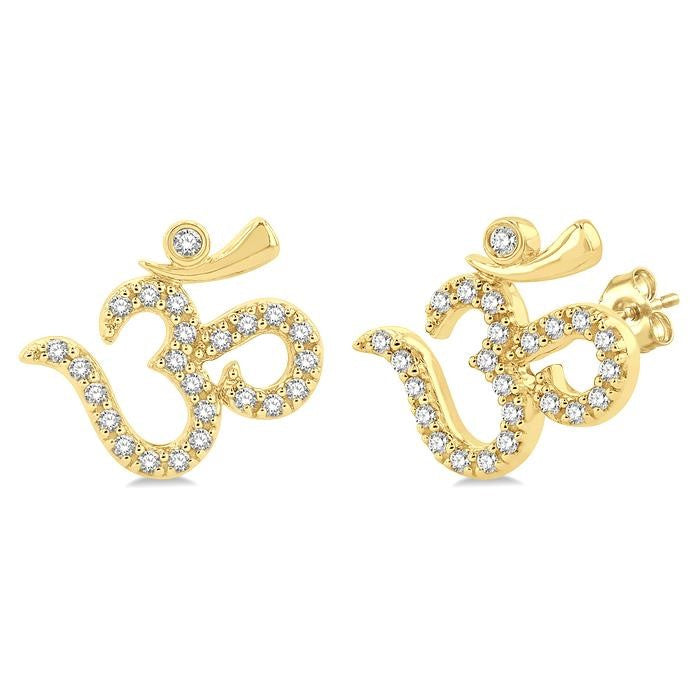 1/6 Ctw Religious 'OM' Symbol Round Cut Diamond Petite Fashion Stud Earrings in 10K Yellow Gold