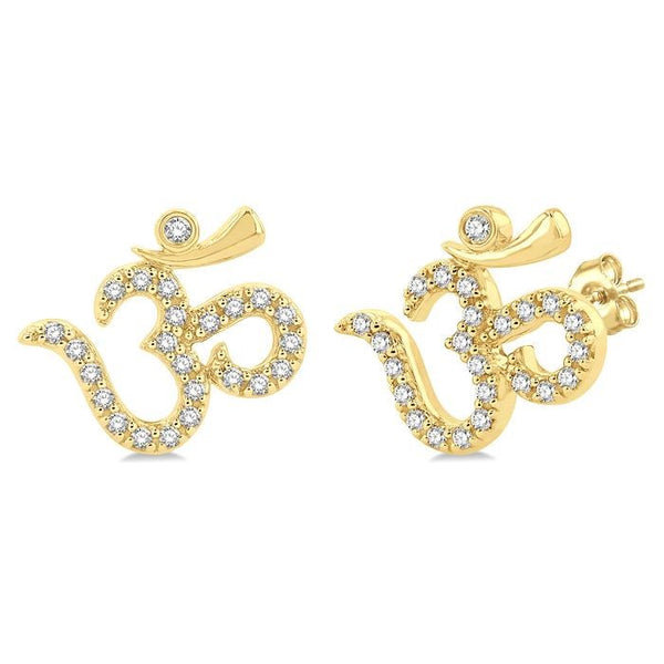 1/6 Ctw Religious 'OM' Symbol Round Cut Diamond Petite Fashion Stud Earrings in 10K Yellow Gold
