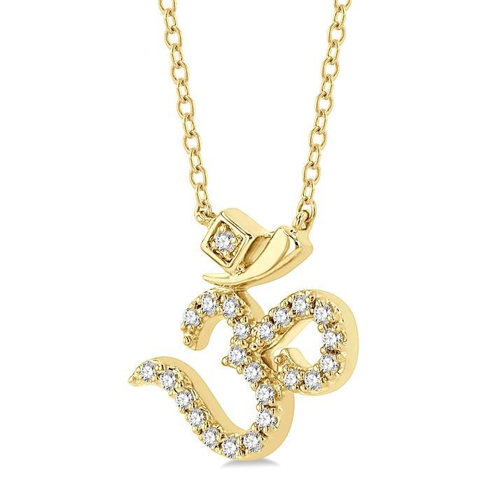 1/6 Ctw 'OM' Symbol Petite Round Cut Diamond Fashion Pendant With Chain in 10K Yellow Gold