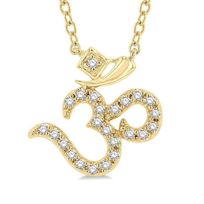 1/6 Ctw 'OM' Symbol Petite Round Cut Diamond Fashion Pendant With Chain in 10K Yellow Gold