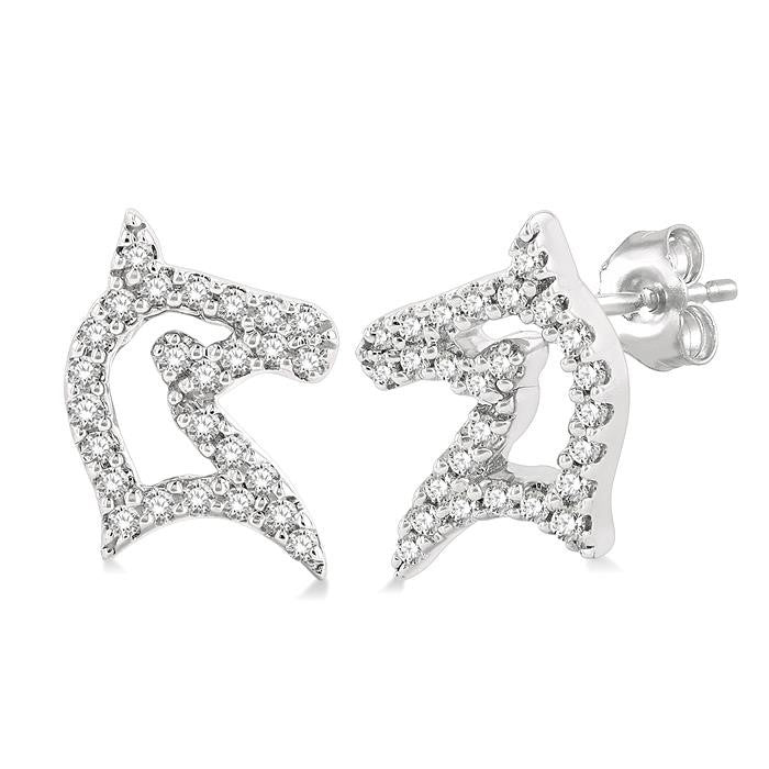 1/6 Ctw Petite Horse Head Round Cut Diamond Fashion Stud Earrings in 10K White Gold