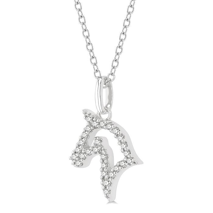 1/10 Ctw Horse Head Petite Round Cut Diamond Fashion Pendant With Chain in 10K White Gold