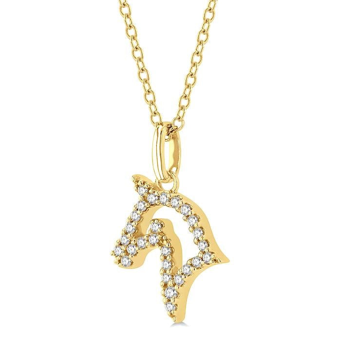 1/10 Ctw Horse Head Petite Round Cut Diamond Fashion Pendant With Chain in 10K Yellow Gold