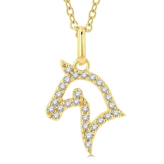 1/10 Ctw Horse Head Petite Round Cut Diamond Fashion Pendant With Chain in 10K Yellow Gold
