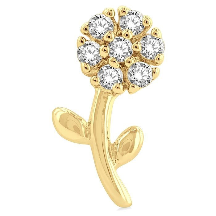 1/8 Ctw Floral Round Cut Diamond Petite Fashion Stud Earrings in 10K Yellow Gold
