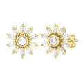 1/4 Ctw Petite Wheel Baguette and Round Cut Diamond Fashion Stud Earrings in 10K Yellow Gold