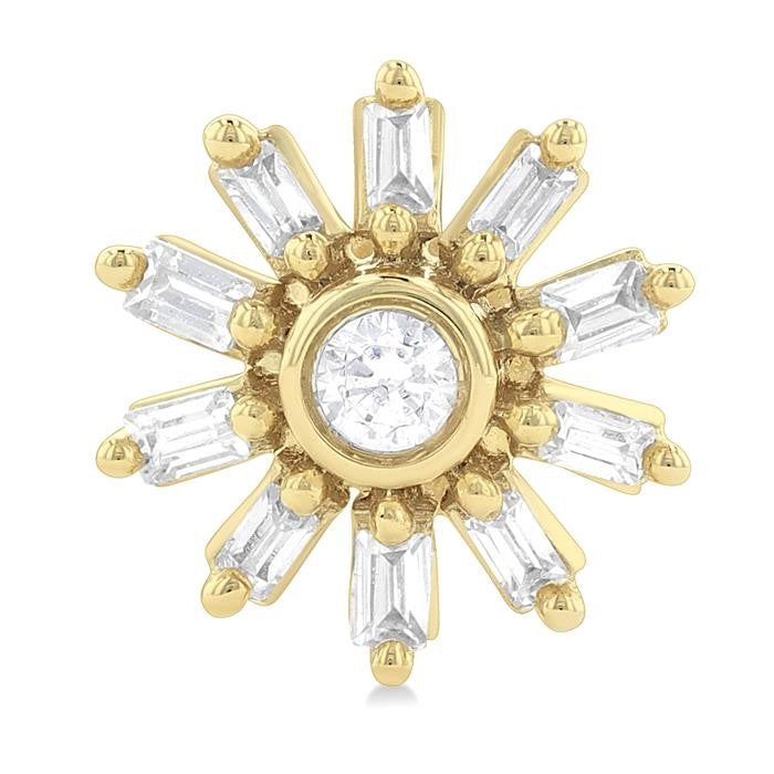 1/4 Ctw Petite Wheel Baguette and Round Cut Diamond Fashion Stud Earrings in 10K Yellow Gold