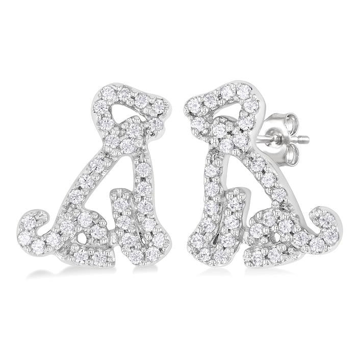 1/5 Ctw Petite Seated Dog Round Cut Diamond Fashion Stud Earrings in 10K White Gold