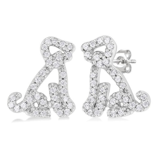 1/5 Ctw Petite Seated Dog Round Cut Diamond Fashion Stud Earrings in 10K White Gold