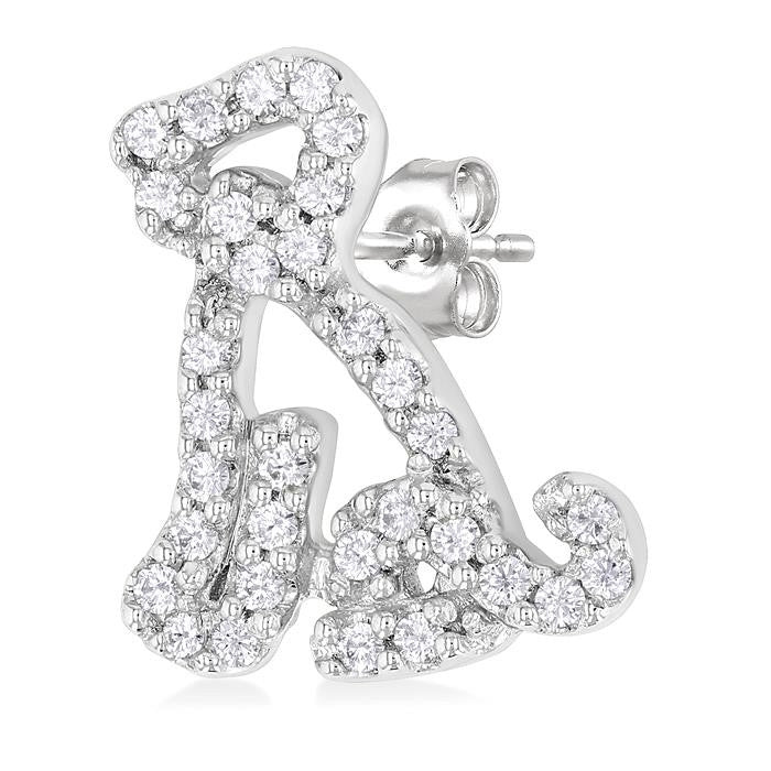 1/5 Ctw Petite Seated Dog Round Cut Diamond Fashion Stud Earrings in 10K White Gold