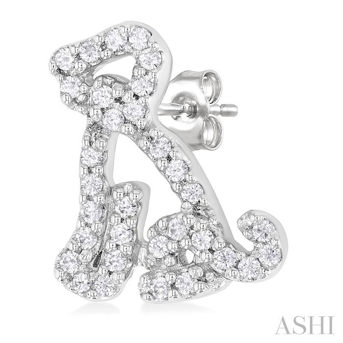 1/5 Ctw Petite Seated Dog Round Cut Diamond Fashion Stud Earrings in 10K White Gold