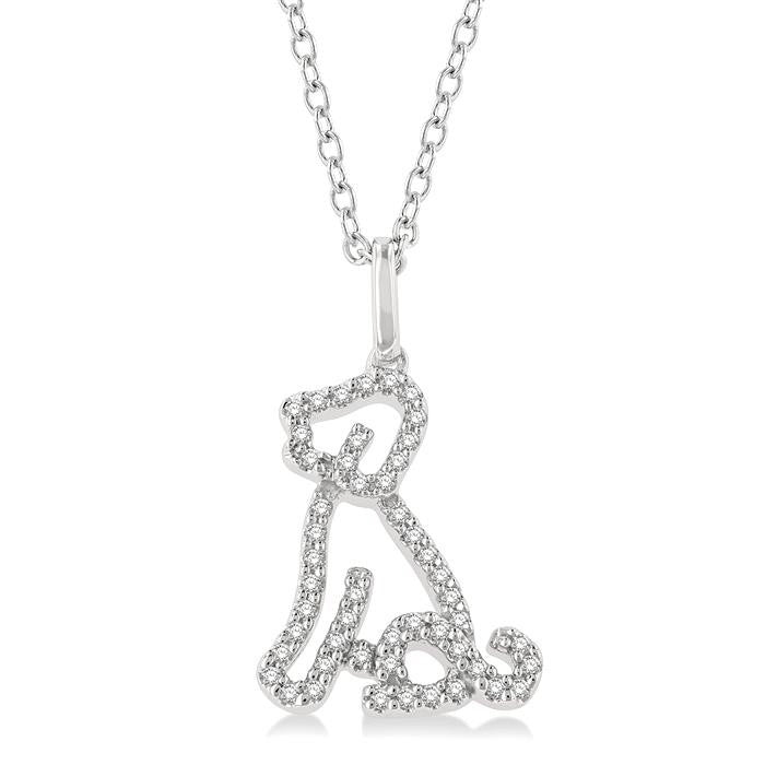 1/6 Ctw Petite Sitting Dog Round Cut Diamond Fashion Pendant With Chain in 10K White Gold