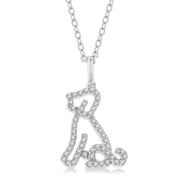 1/6 Ctw Petite Sitting Dog Round Cut Diamond Fashion Pendant With Chain in 10K White Gold